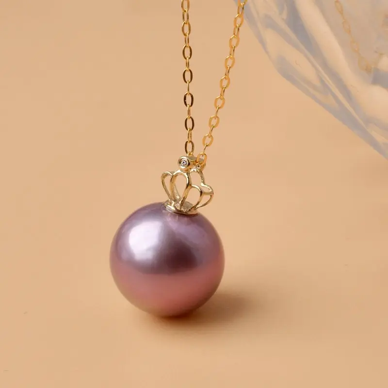 

Big pearl natural purple pink freshwater pearl necklace pendant Fine Jewelry au750 send siver chain wendding party gift for d621