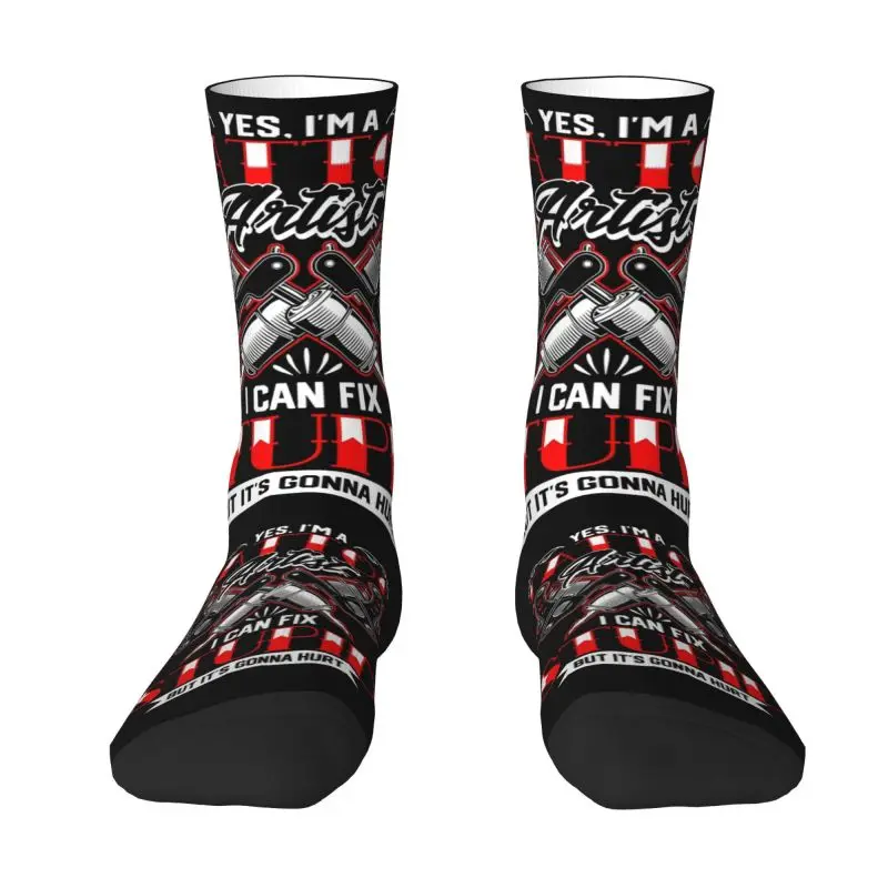 Cute Tattoo Artist Fix Stupid Hurt Tattooed Socks Women Men Warm 3D Printing Tattooists Sports Basketball Socks