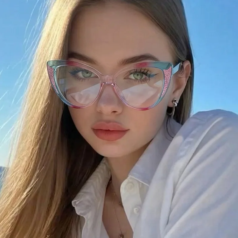European American Style Glasses Frame Cat Eye Shape Blue Light Blocking Eyeglass Frames Bohemian Style Women's Glasses Frame