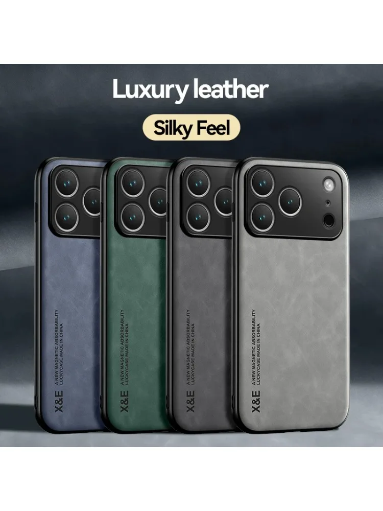 Luxus-Ledertasche für iPhone 17 16 15 14 13 12 11 Pro Max Plus 13 12 Mini 17 Air 16E Abdeckung mit Metallplatte Unterstützung Auto halten
