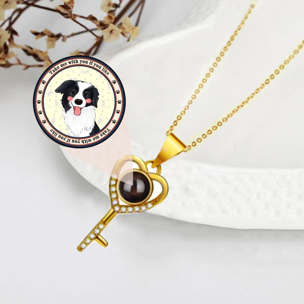 

Customized Projection Photo Key Necklace Valentine's Day Gift Personalized Photo Clavicle Chain Pet Photo Necklace Women