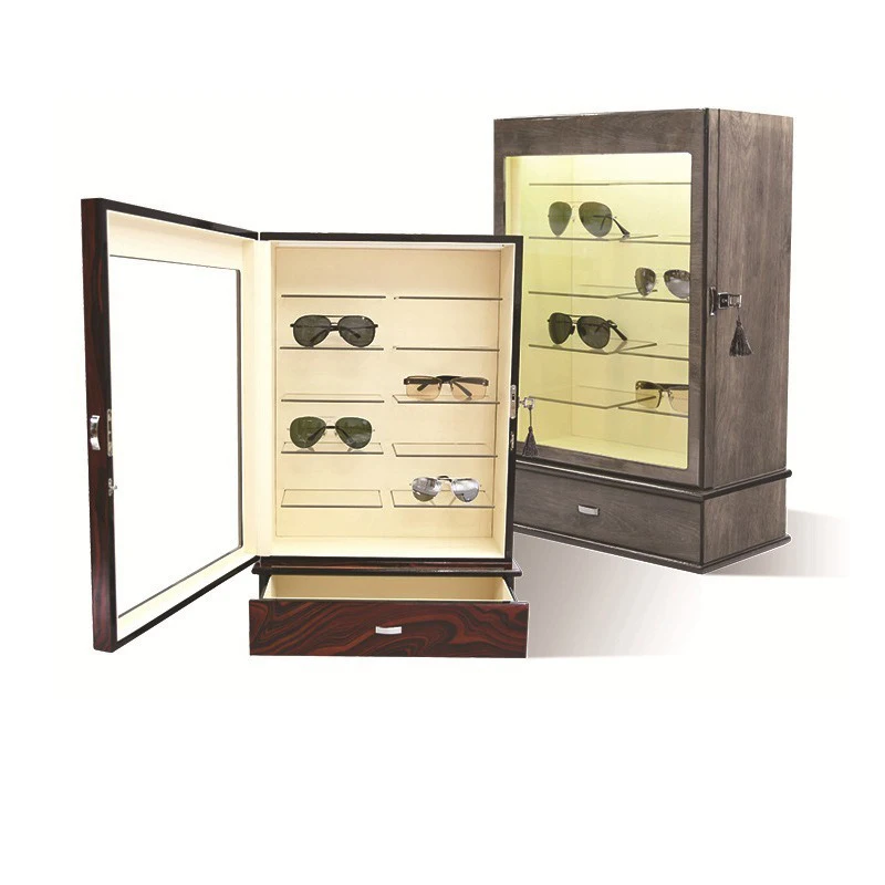 

Wooden Glasses Storage Cabinet Multi-layer Sunglasses Display Case Lockable Glasses Organizer Container Trinket Storage Boxes