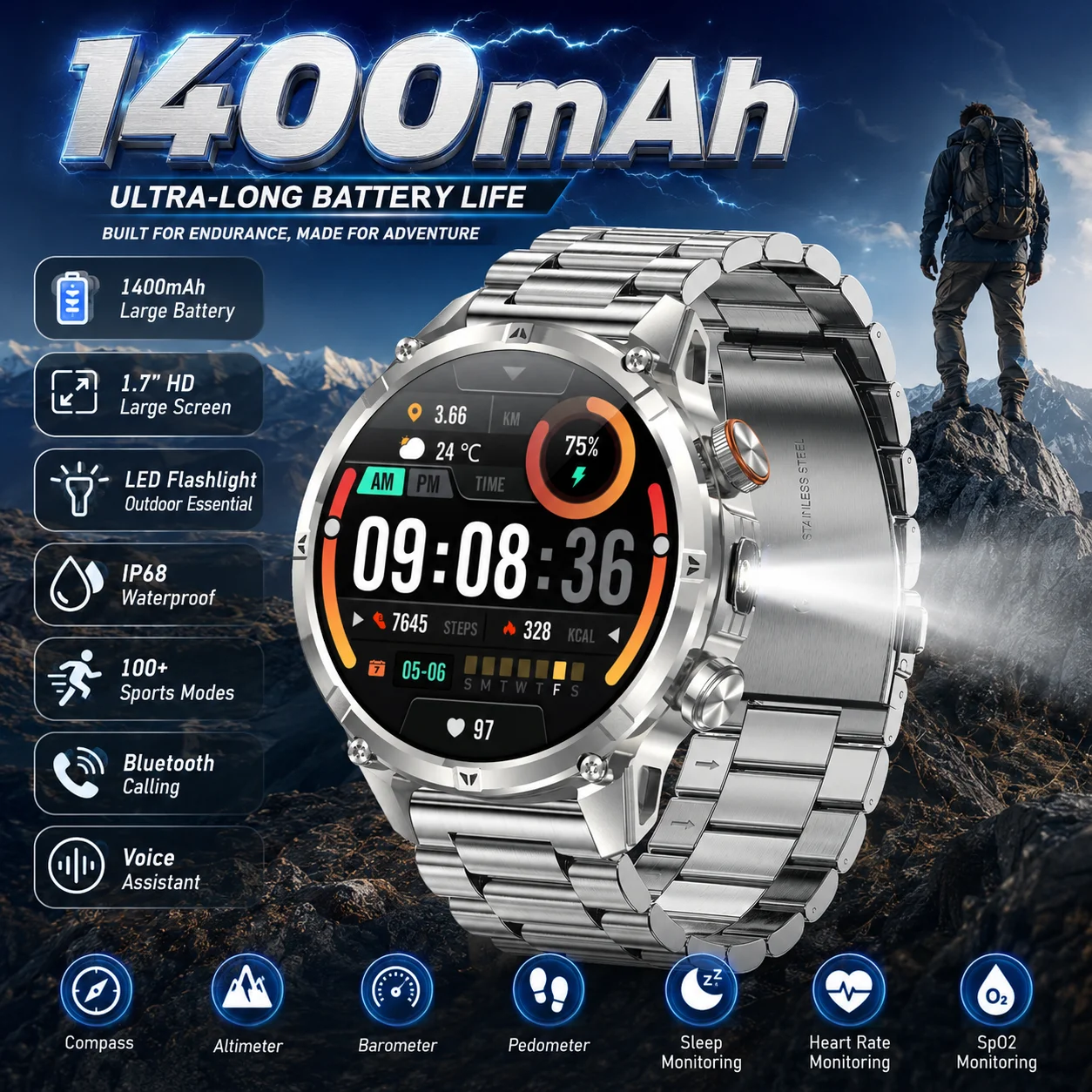 Smartwatch Rugged Watches For Men - LIGE New Rugged Outdoor Men Smart