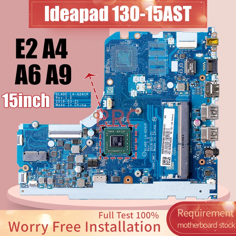 para Lenovo Ideapad 15 13015ast V145-15ast Placa-mãe do Portátil La-g241p com e2 a4 A6-9225 A9-9425 Cpu Ddr4 Notebook Mainboard