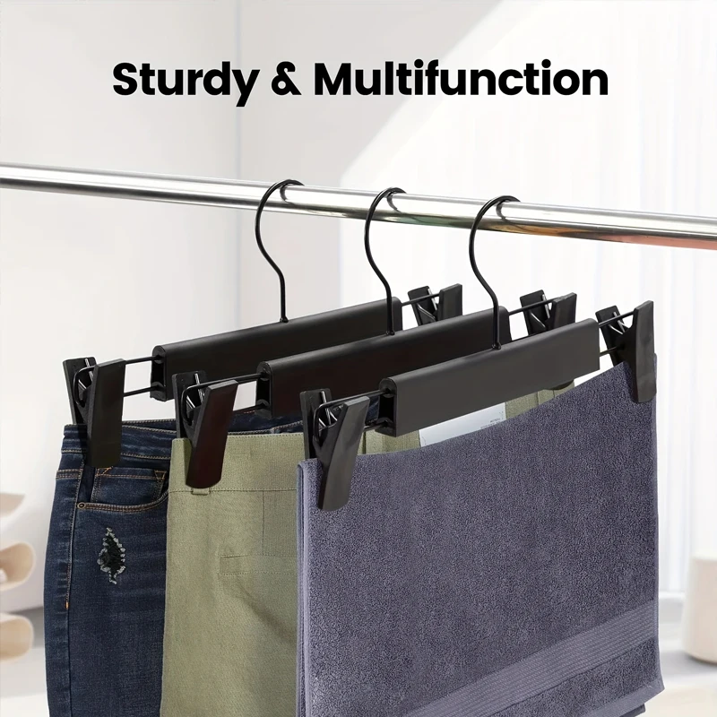 10 Stück Kleiderbügel für Hosen, platzsparende Rockhalter, verstellbare Clips, Hosenbügel, Kleidung, Mantel, Kleidung, Jeans, Kleiderbügel – Detail 2