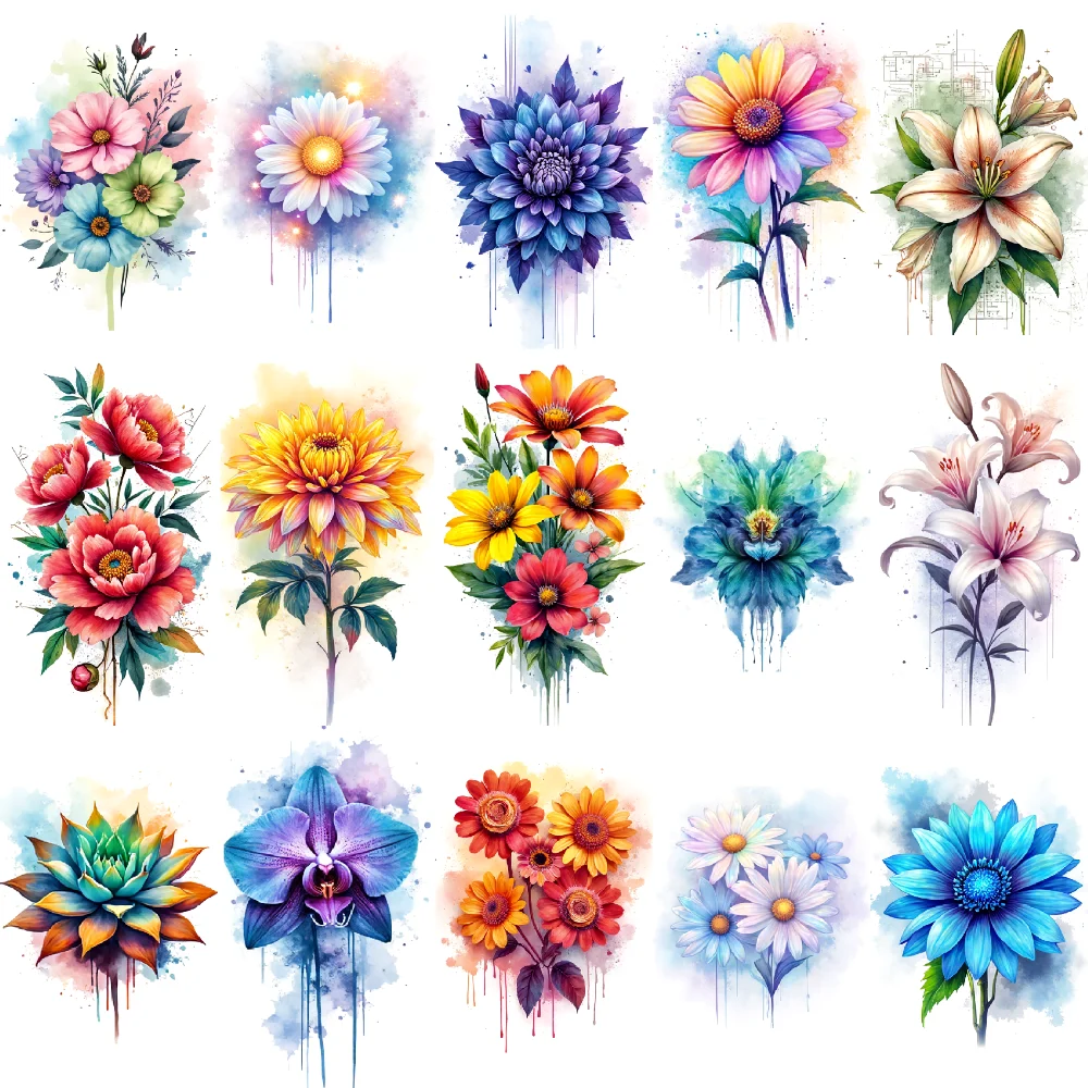 

9pcs Temporary Tattoo Watercolor Chrysanthemums Lilies Hydrangeas For Cheeks Girls Shoulders