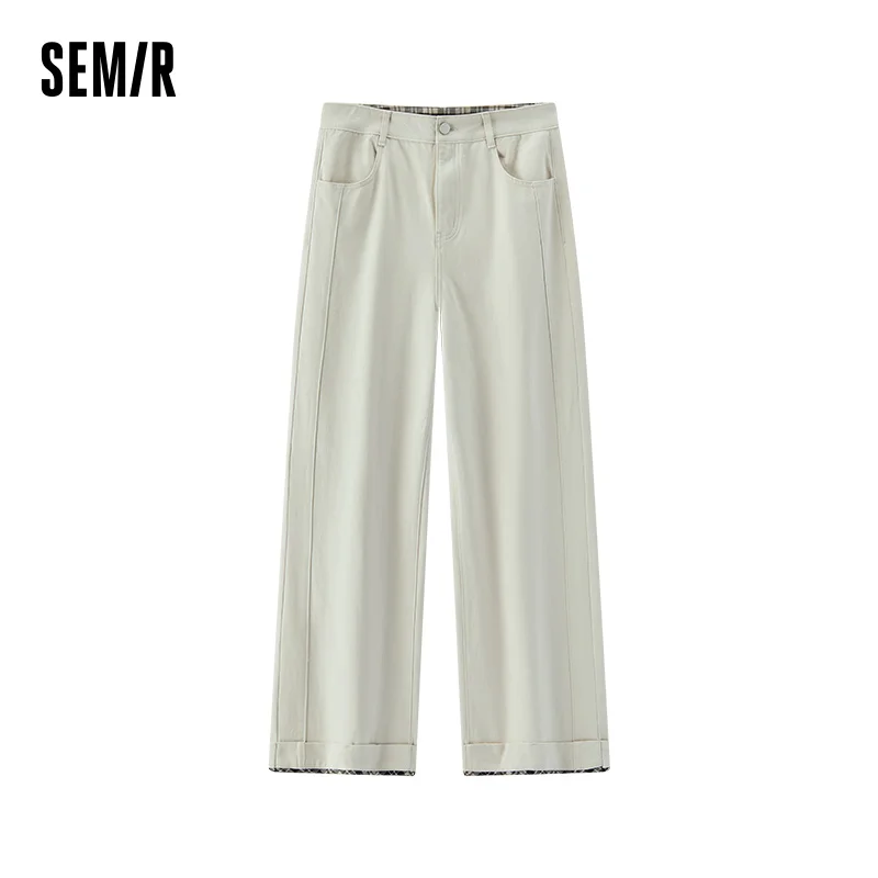 Semir Women Pants Brushed Fabric Cotton Fabric Wide Leg Cuffed Hem Urban Casual Style 2026 Winter Full Length Comfort Fit