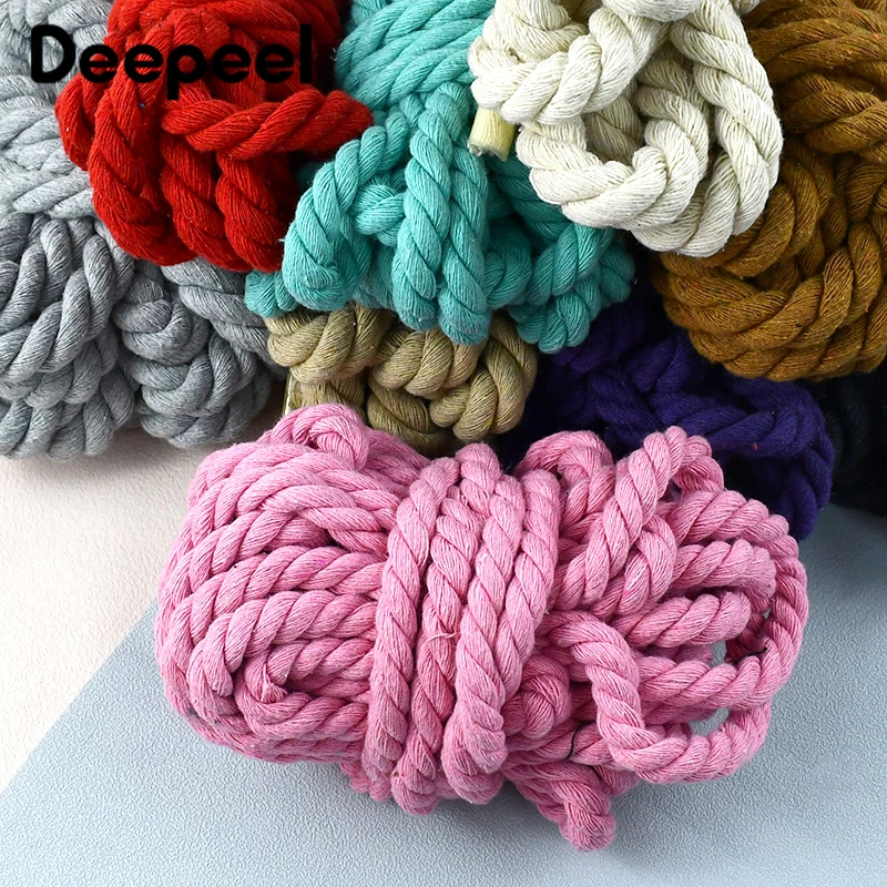 5Meters Deepeel 8/10/12/20mm Colored Cotton Rope 3-strand Braid Cord Luggage Packing Handbag Clothes Decoration Sewing Accessory