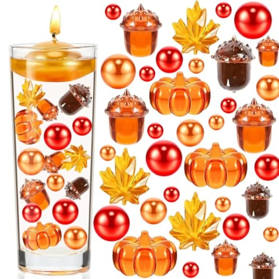 

132Pcs Fall Vase Filler Faux Bead Pumpkin Maple Leaves Acorns Thanksgiving Vase Fillers for Centerpieces Thanksgiving Fall Tabl