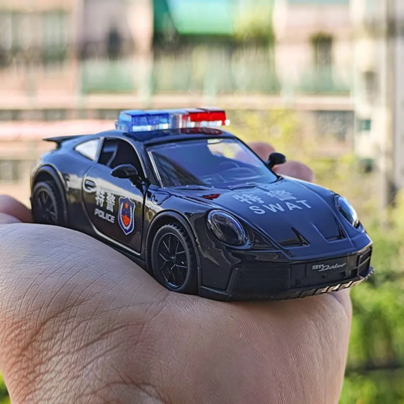 Diecast 1/32 Porsche 911 Supercar Model Sound Light Pullback Children Boy Alloy Toy Vehicle Birthday Gift Collection Miniature