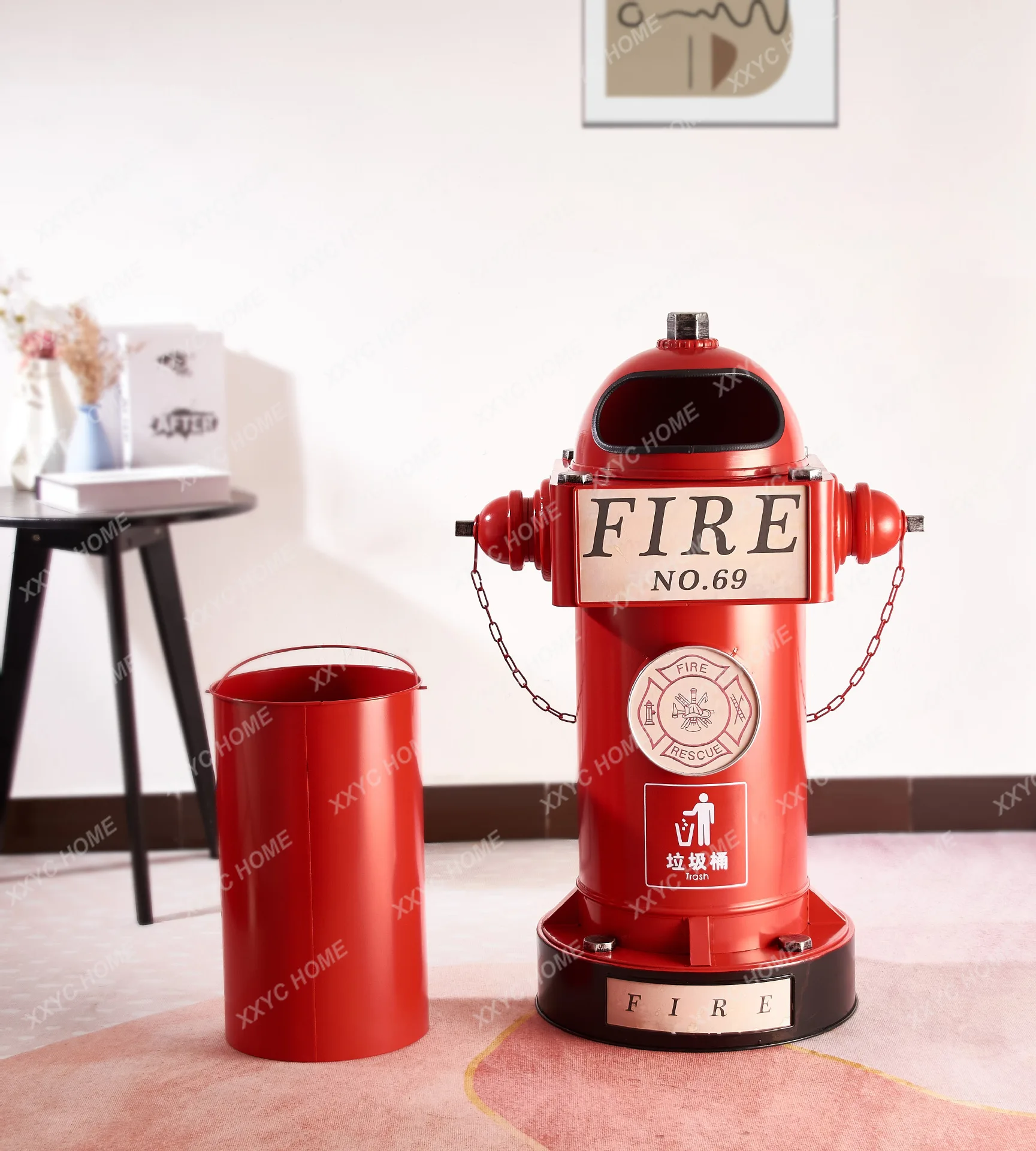 Industrial Style Creative Retro Fire Hydrant Trash Can Large Capacity Home Use and Commercial Use Bar Iron Floor-Standing