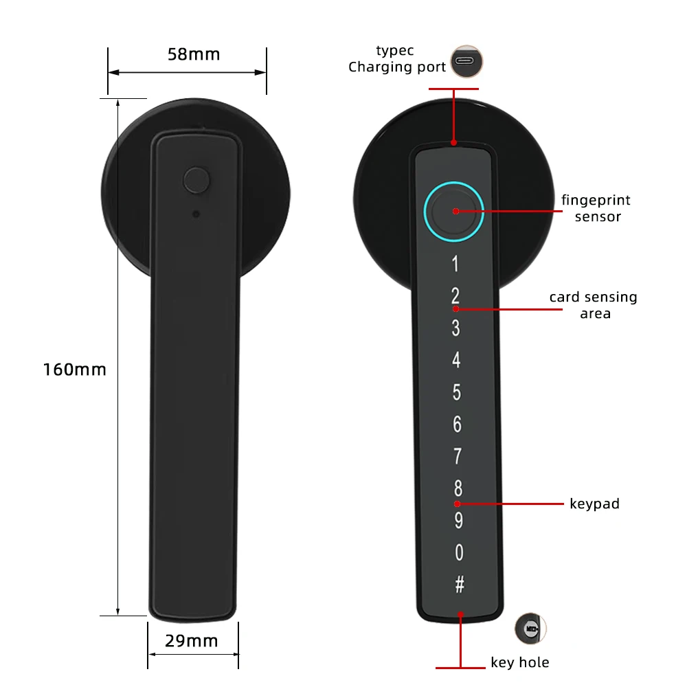 RAYKUBE M5 TT Lock BLE Smart Fingerprint Door Lock Electronic Lock with Password/Key/TT Lock APP Unlock Passage Mode For Bedroom