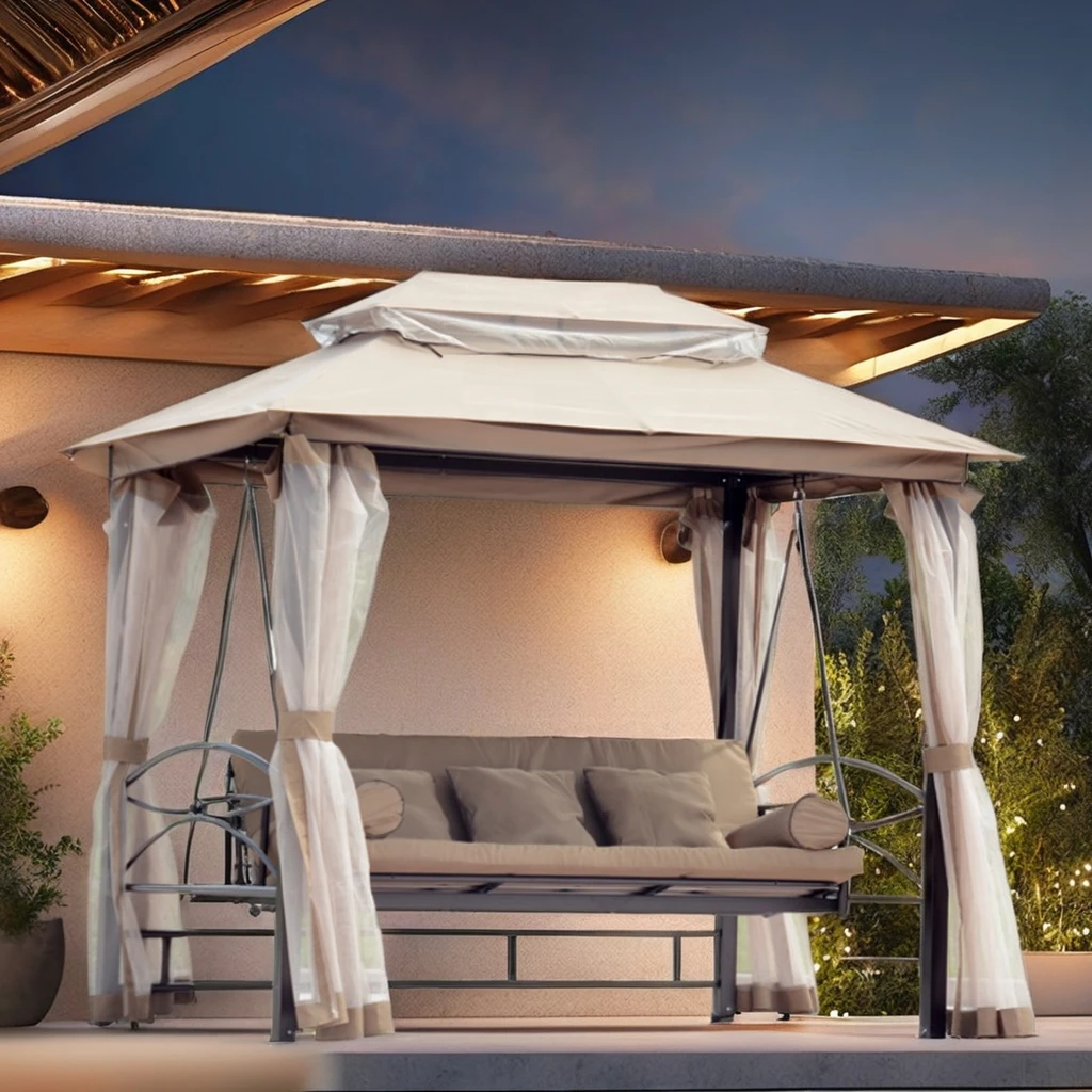 

High Quality Aluminum Manufacture Outdoor Leisure Patio Garden Height Polyester Fabric Gazebo Swing With Canopy and 3 Seater