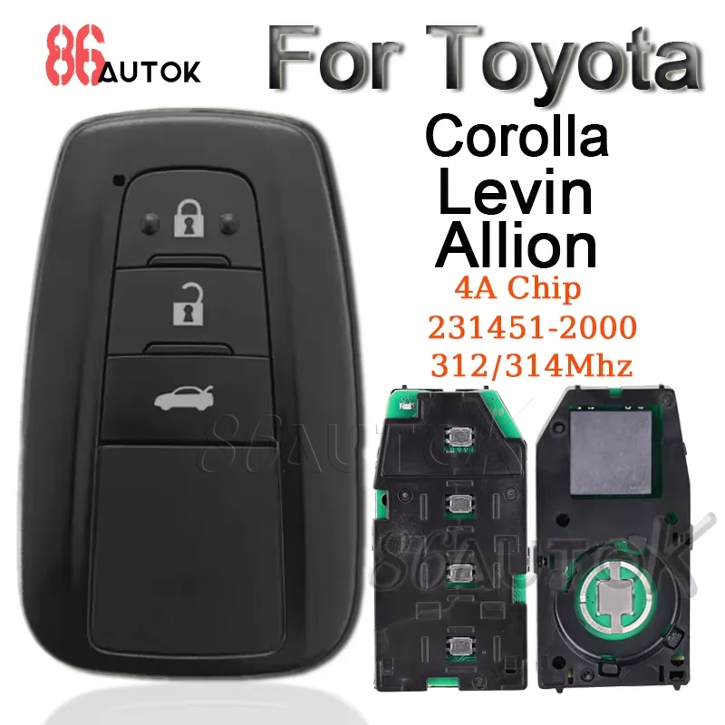 

Auto Remote Key for Toyota Corolla Levin Allion Car Smart Key 312/314.35Mhz 4A Chip Key Fob Case 231451-2000 3 Buttons