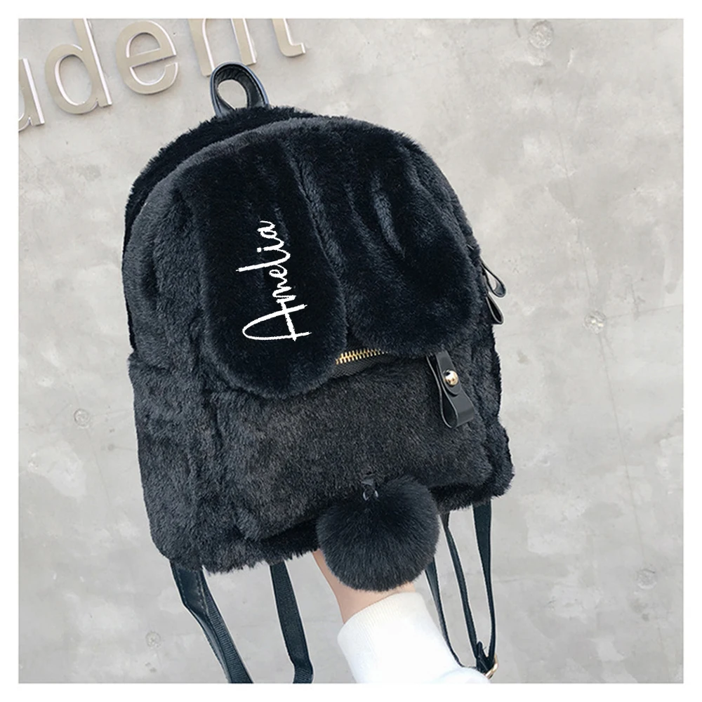 Mochila personalizada personalizada das orelhas do coelho Saco monocromático dos desenhos animados, saco bordado do luxuoso, presente bonito do curso, outono e inverno, novo