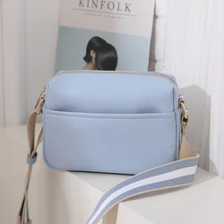 Solidne kwadratowe damskie torby Crossbody szerokie tkaniny torba na pasku typu Crossbody damskie modne torebki damskie torebki na ramię skórzane na suwak