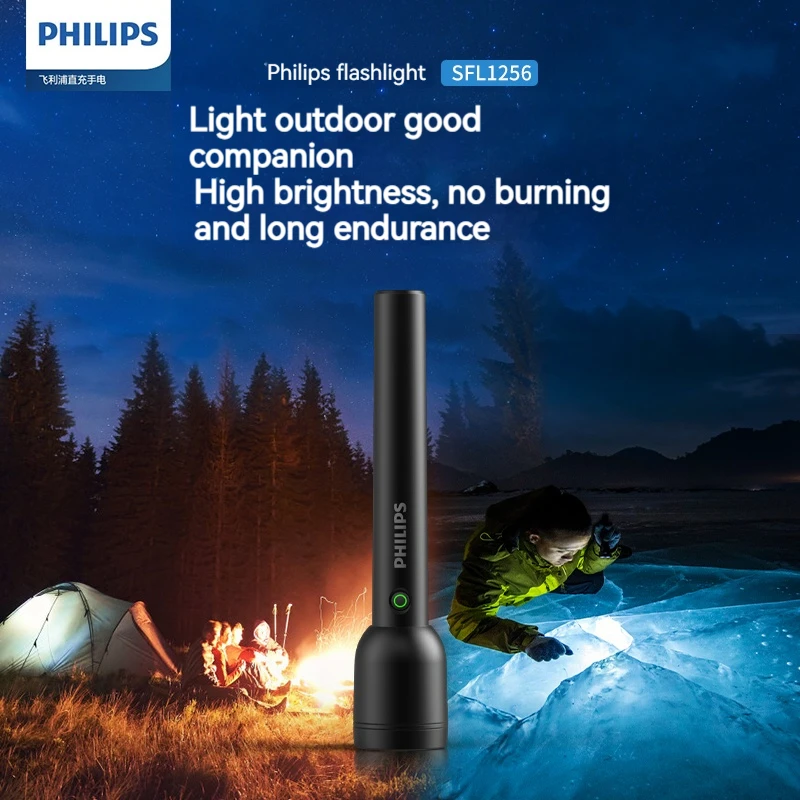 Philips Flashlight High Power with Type-C Charging 18650 Battery 4 Lighting Modes LED Flashlight Camping Light for Self Defen