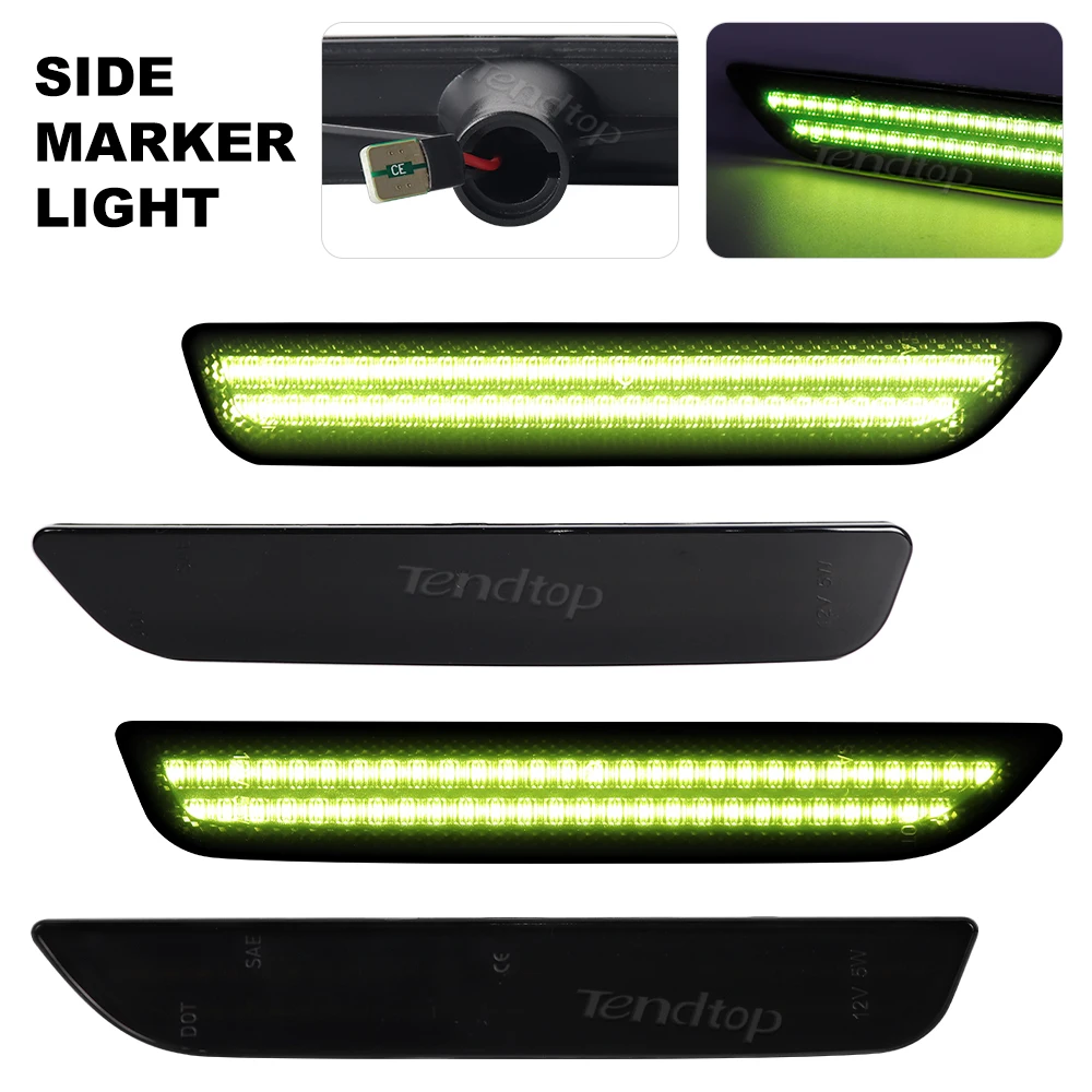 Green Front Rear Side Marker Parking Lights Fender Flare Lamps Fender Side Signal Lamp for Ford Mustang 2010-2014