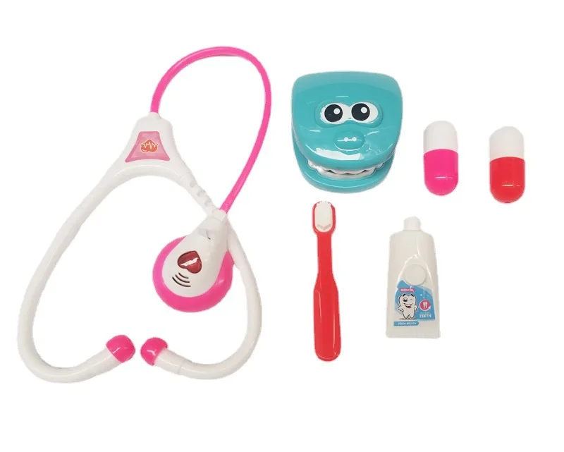 Brinquedos de médico para crianças, brinquedos de dentista para crianças, kit odontológico, escova de dentes, enfermeira, estetoscópio com som e luz
