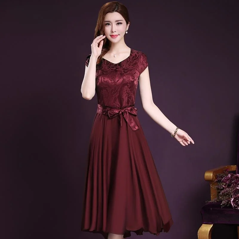 Ele Faionable plus Size dames ort Sve Dr A-lijn Plooirok Midi Lengte V-Ne Slim Fit Zomer Nieuwe collectie