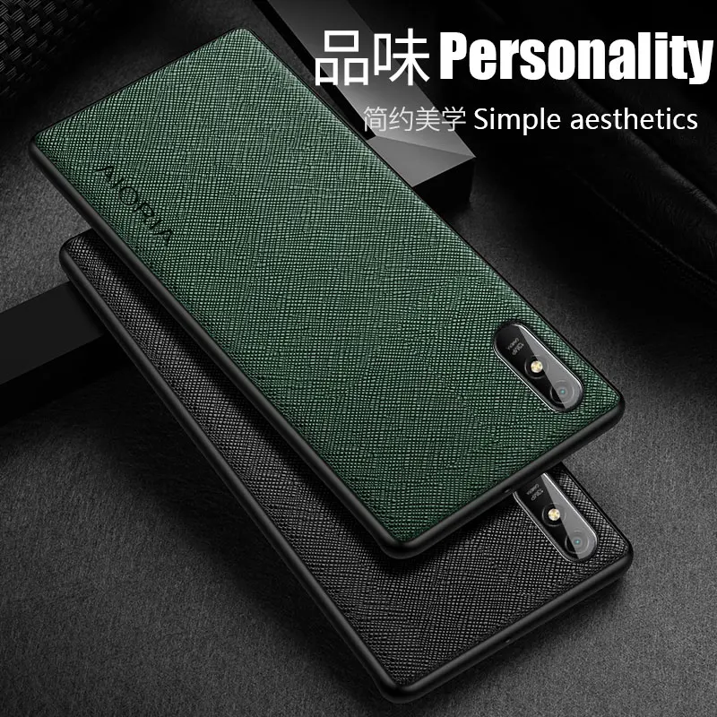 Leather phone case for Xiaomi Redmi 9A, luxury case with cross pattern