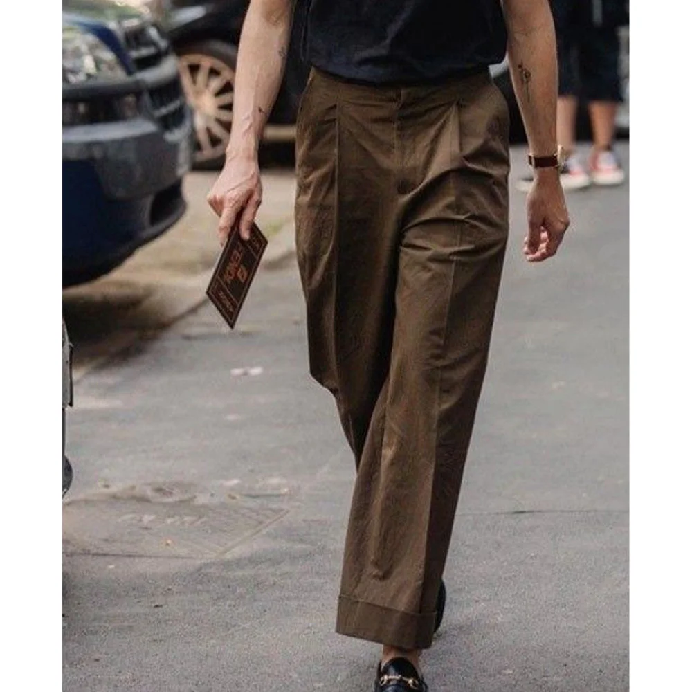 

Мужские модные прямые брюки, смешанные плиссированные костюмные брюки, однотонные, удобные, деловые, повседневные, облегающие, офисные, для G