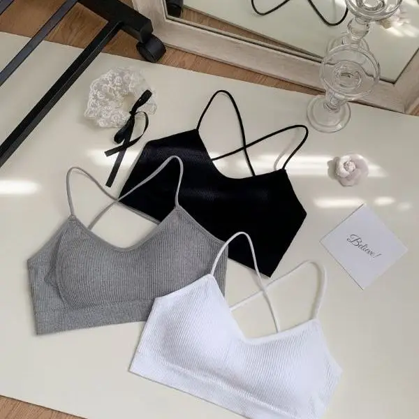 Summer New Pure Desire Sexy Deep V Neck Cross Backless Tank Top Women's Slimming Fixed Chest Pad No Spill Cup Nylon Cotton Blend