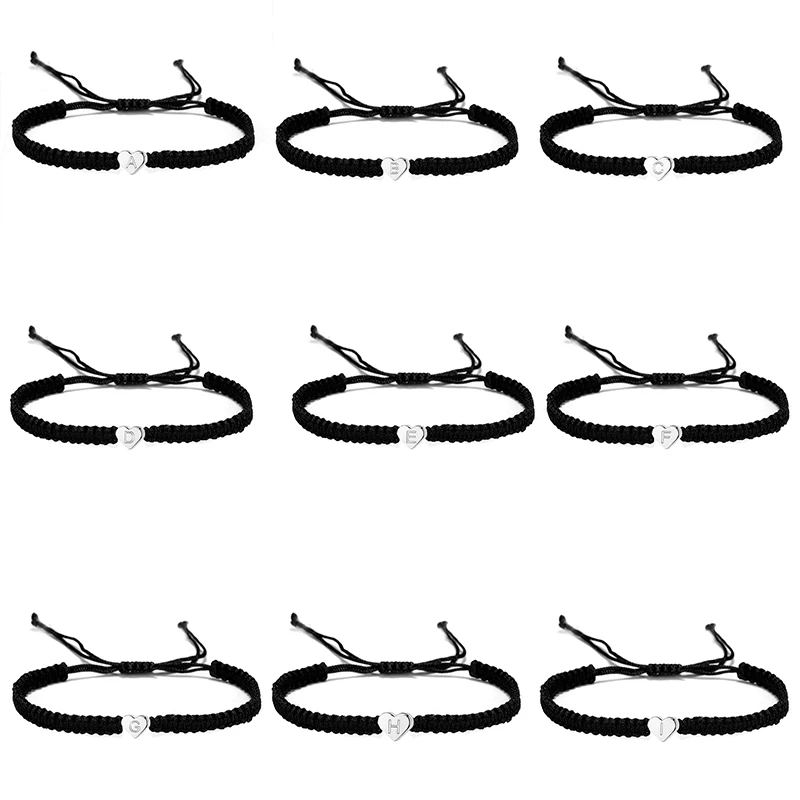 26 Letter Heart Bracelets For Women Men A-Z Initials Name Braided Rope Adjustable Bracelet Couple Friendship Jewelry Gifts