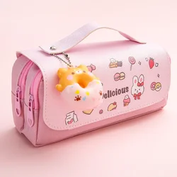 CHEN LIN 1Pcs Kawaii Cat Decompression Pencil Case Cartoon Large Capacity Double Layer Pen Bag Portable Stationery Box for Girls