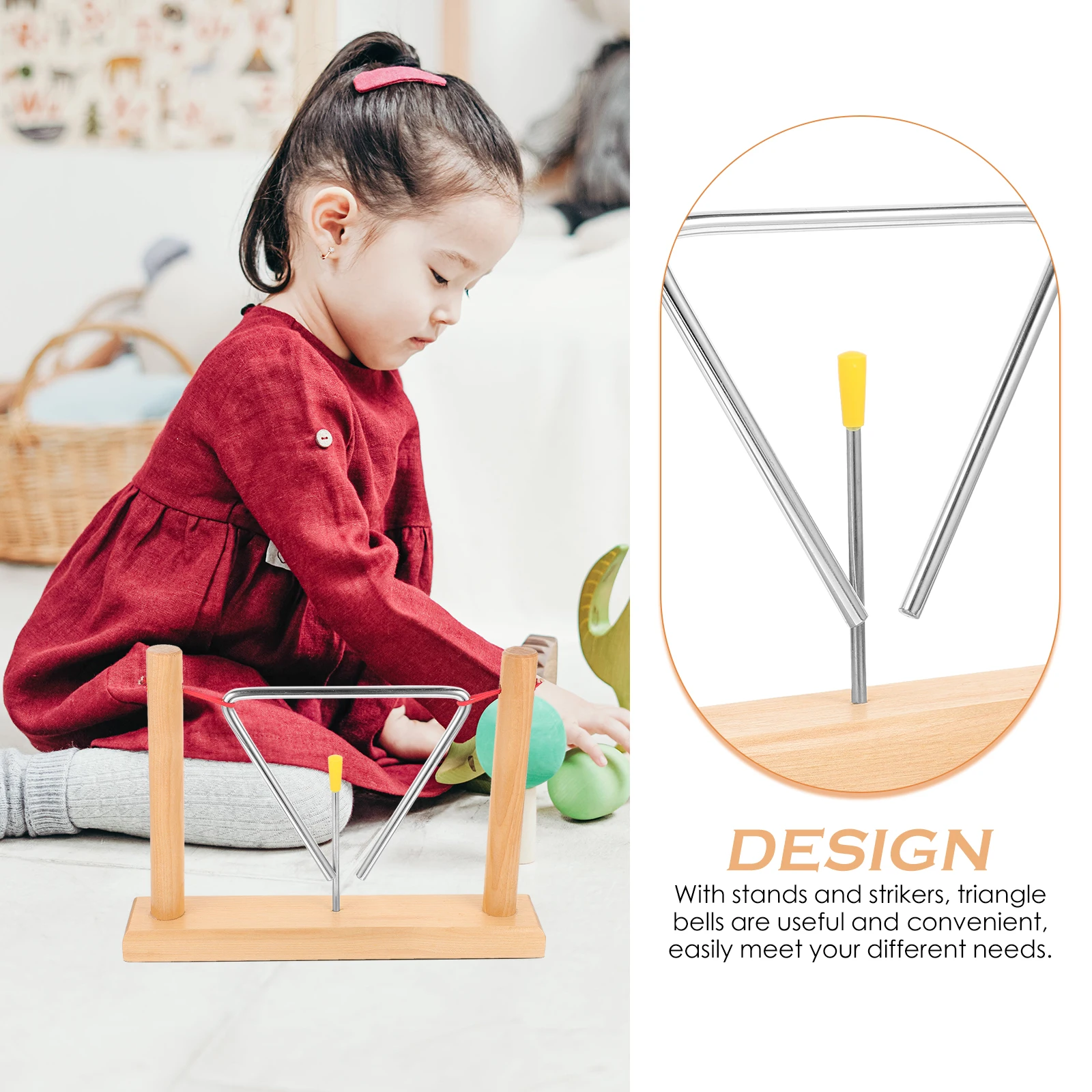 

2 Sets Triangular Hand Percussion Instrument Instruments Triangle Bell Musical Children Metal Beater