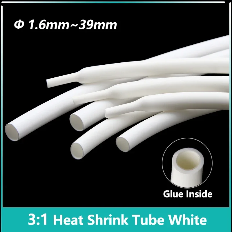 

1/5/10/25/50M White 3:1 Heat Shrink Tube With Glue Inside Diameter 1.6mm ~ 39mm Adhesive Lined Waterproof Insulation Sleeve Wrap