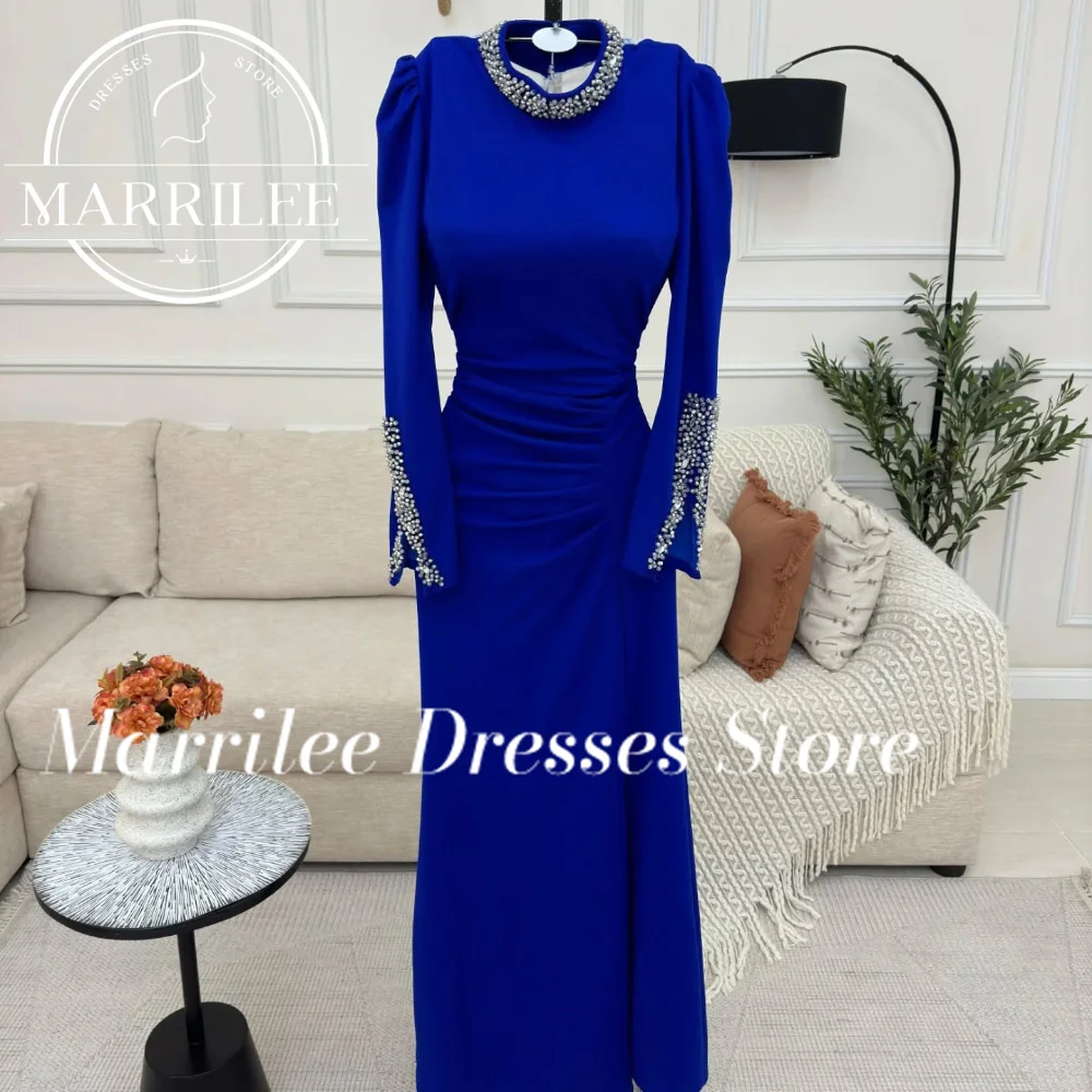 Marrilee Customized Flare Sleeve Buttons Zipper Back Solid Color straight Long Sleevs Elegant Luxury Evening Dress Charming