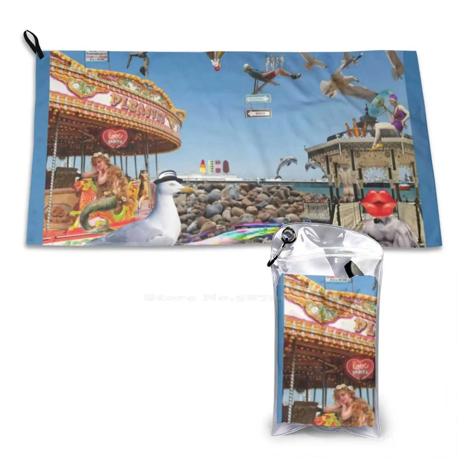 Brighton Beach Gym Outdoor Sports Fitness Towel Bath Washcloth Beach Uk Brighton Fun Gay Seagull Mermaid