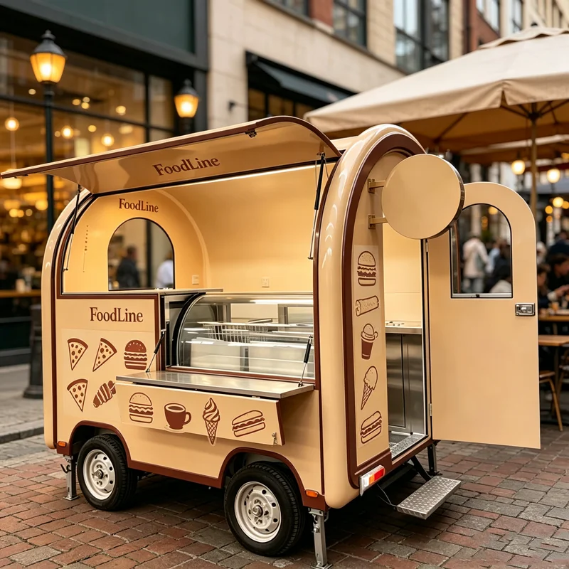 Customizable Mini Outdoor Service Cart Towable Mobile Food Truck for Coffee & Ice Cream Catering Full Kitchen Equipment Included