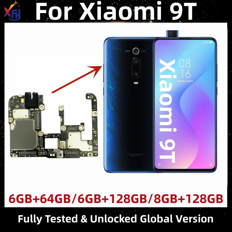 Original Unlocked Motherboard for Xiaomi Mi 9T, Mainboards for Redmi K20, Main Circuits Board with Google, 64 GB, 128 GB, 256GB