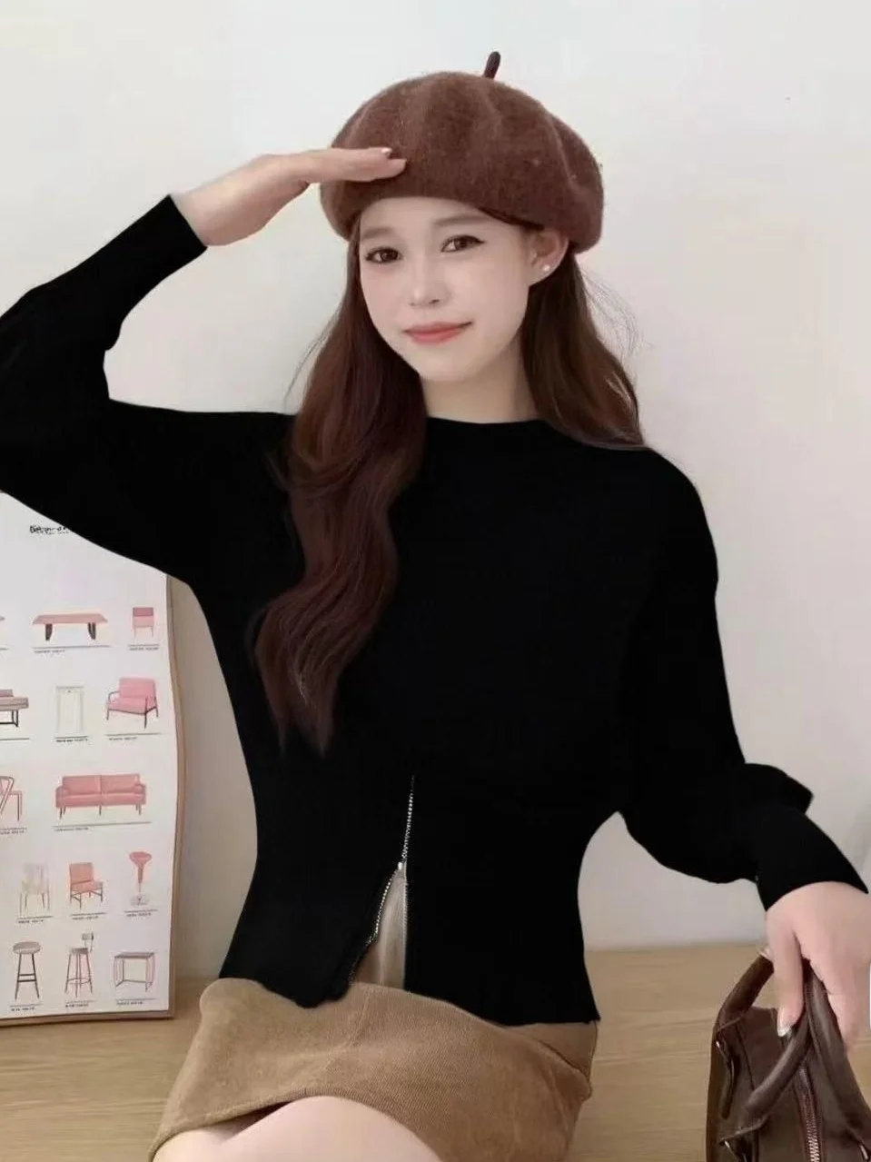 

ay High-End Knitted Base irt Women's f High Collar Slim Fit Long Sve Top for Autumn Winter New Sle Small Stand Co...