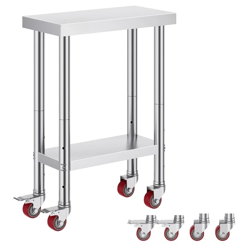 Stainless Steel Work Table with Wheels 24 x 12 x 32 Inch Prep Table with 4 Casters Heavy Duty Work Table for Commercial