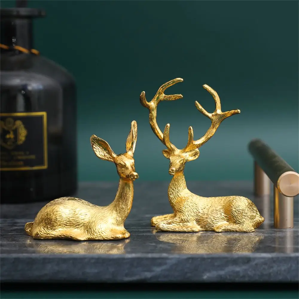 Estatua de ciervo y alce, adorno nórdico, estatuilla artística, artesanía dorada Vintage, decoración de mesa, accesorios para fotos, regalo para el hogar, 1 par