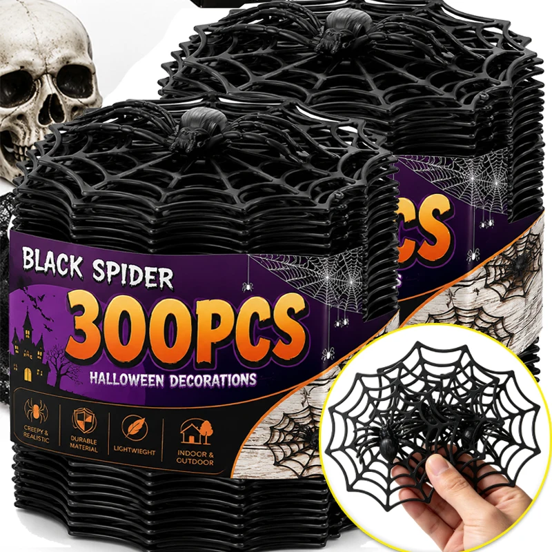 Halloween-Dekoration Schwarzes Spinnennetz Gruseliges Spukhaus-Simulationszubehör Schwarze Spinne mit Spinnennetz Partydekoration Gruselige Scherzartikel