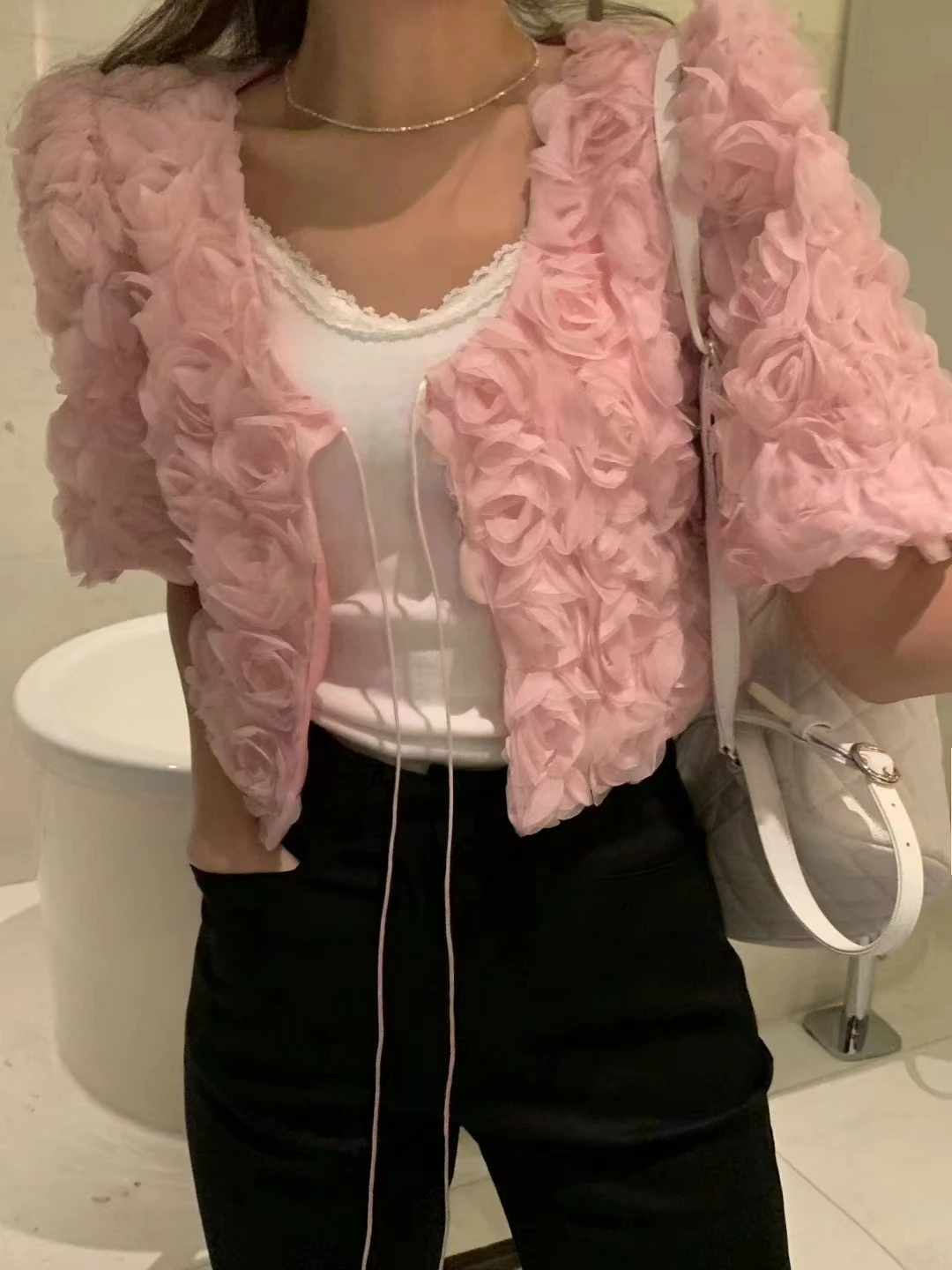 

Romantic Rose Embroidery Jaet Women's Chic Loose Belted ort irt Sle Polyester Fiber High Waist Commute Sle Summer