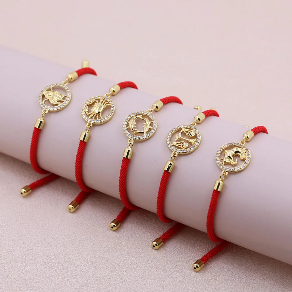 Lucky 12 Constellation Zodiac Sign Red Thread Handmade Woven Rope Bracelets For Women  Horoscope Bracelet Birthday Gifts Jewelry