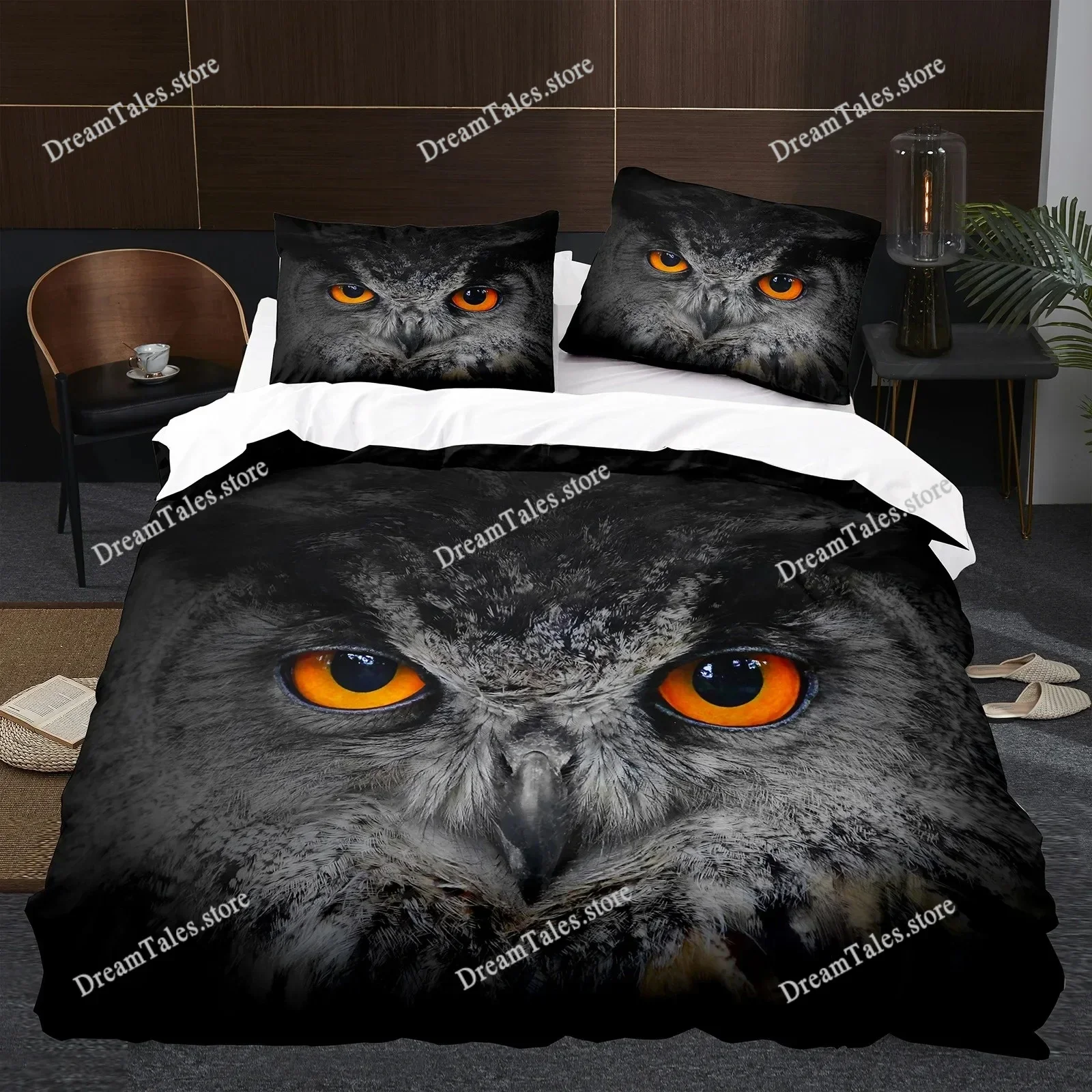 Animal Owl Bird Black Nighthawk Bedding Set Boys Girls Twin Queen Size Duvet Cover Pillowcase Bed Kids Adult Home Textileextile