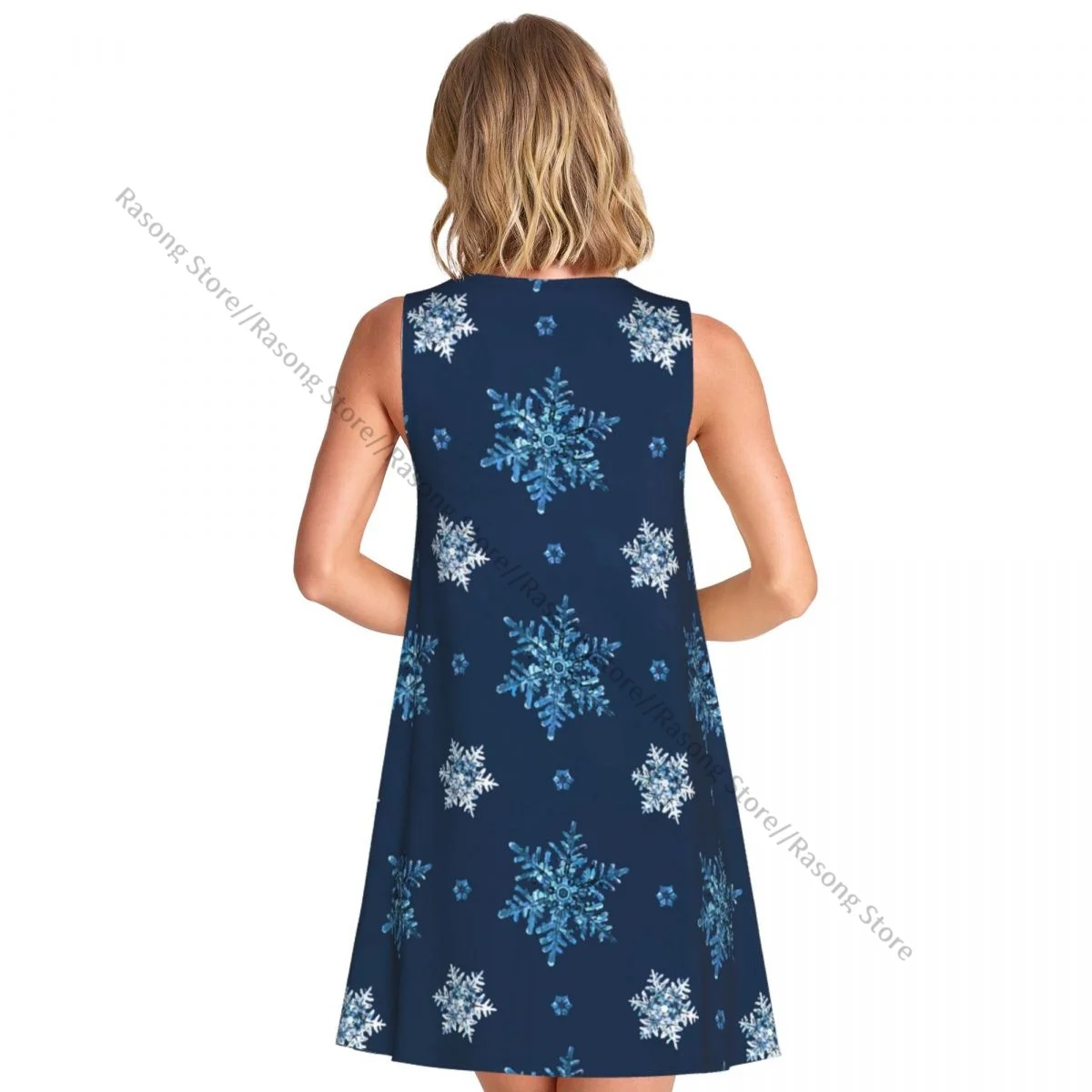 Robe d'été décontractée pour femmes, t-shirt, couverture de plage, bleu, flocon de neige, débardeur