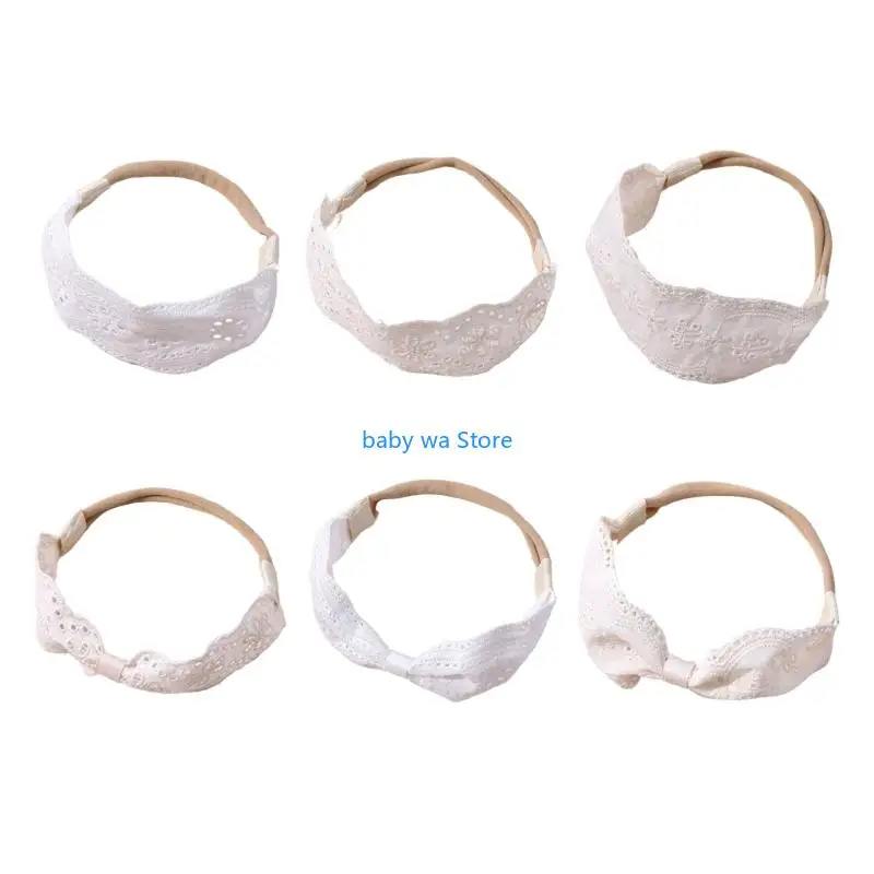 

Элегантная белая кружевная детская повязка на голову с вышивкой, мягкий дышащий аксессуар для младенцев 4XBD