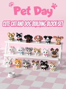 1pcs Cute cat and dog building blocks, cat and dog doll micro particle building block ornaments, great gift for festivals