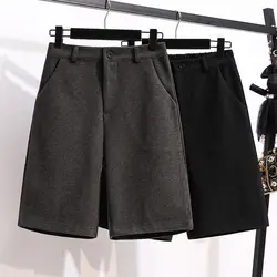 Short à Jambes Larges en Laine artificiel astique pour Femme, Vêtement Droit, Décontracté, Assressentiavec Tout, Taille Haute, avec Poches Boutonnées, Collection Automne et Hiver