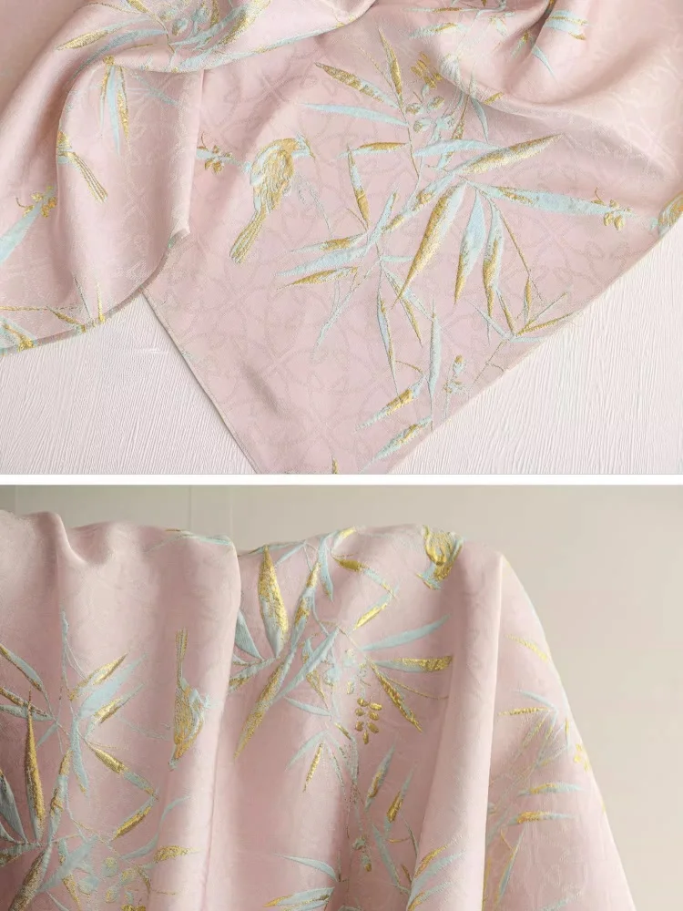 Golden Bamboo Leaf Pattern ผ้า Fit เสื้อผ้ากระโปรงผ้าปูโต๊ะผ้าปูที่นอนผ้าม่าน DIY ผ้า