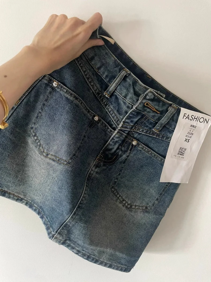 

High Waist Retro American Workwear Denim Skirt Women's Summer New Sle Slimming A-Line f Body Skirt Hot Girl