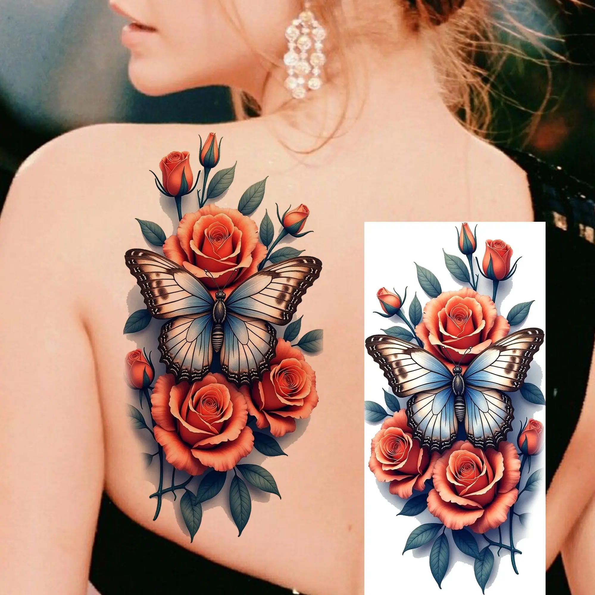 1 Sheet Watercolor Butterfly Tiger Fox Temporary Tattoos For Women Tatoos Waterproof Body Back Art Realistic Fake Tattoo Sticker