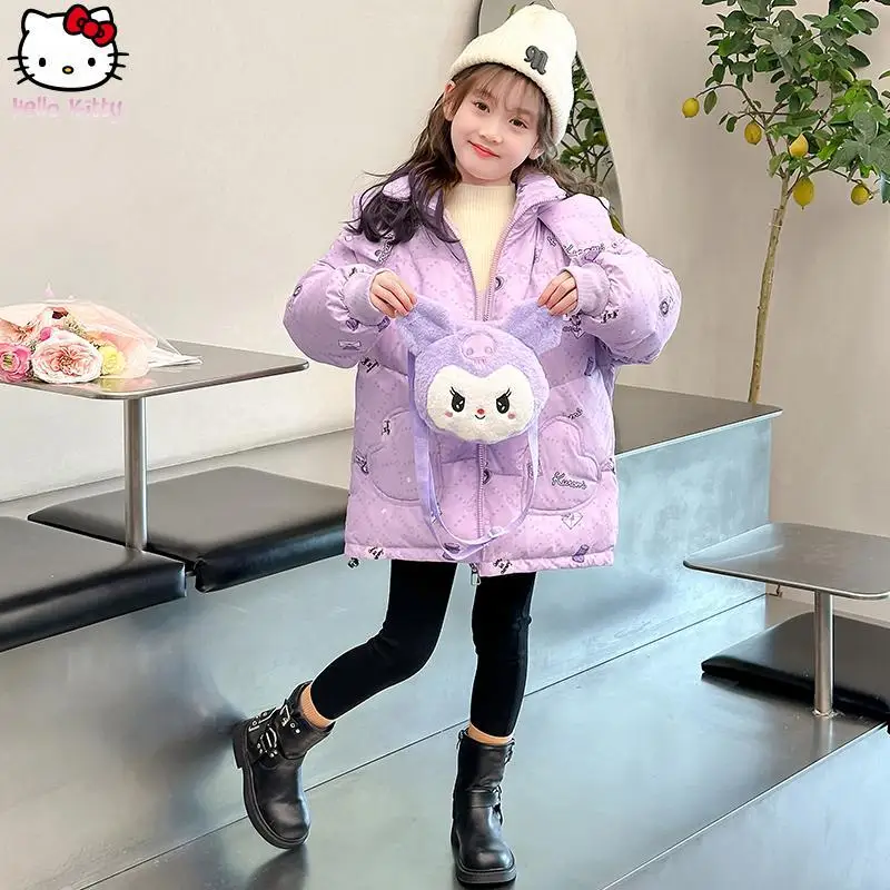 

Anime Cartoon Girls Kuromi Thickened Hooded Down Jacket Kawaii Winter New Sanrio Kids Warm Cotton Jacket Customer Service Tops